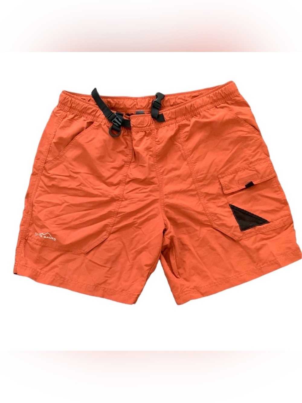EDDIE BAUER SPORT SWIM TRUNKS ORANGE CARGO POCKET SHORTS LINED